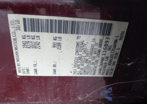 2011 Nissan Altima 2.5 S from USA, damaged, VIN 1N4AL2AP4BC116893